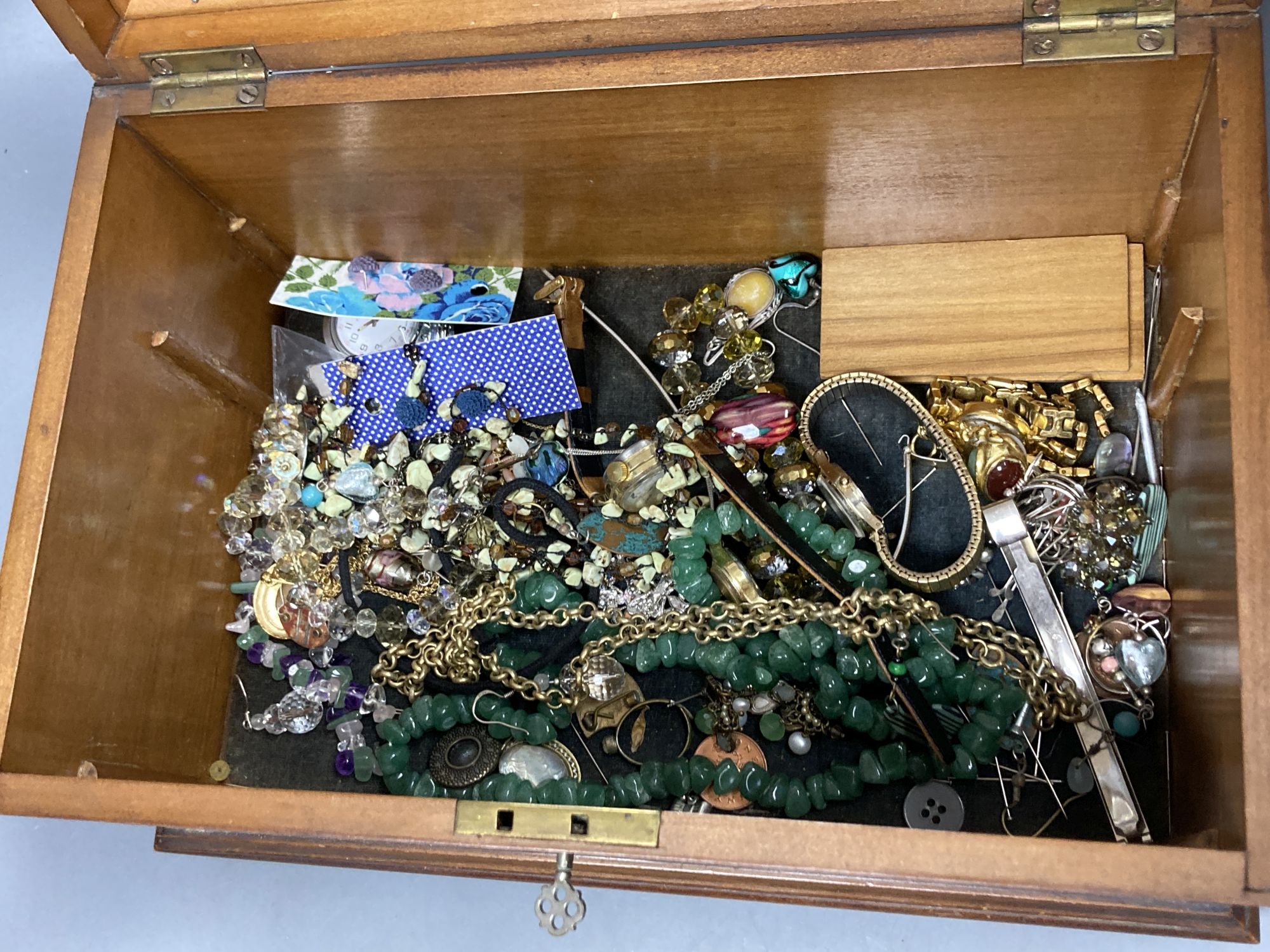 A 9ct gem set ring, a 9ct gem set pendant, a pair of Arts & Crafts gem set gilt white metal earrings and other jewellery including costume.